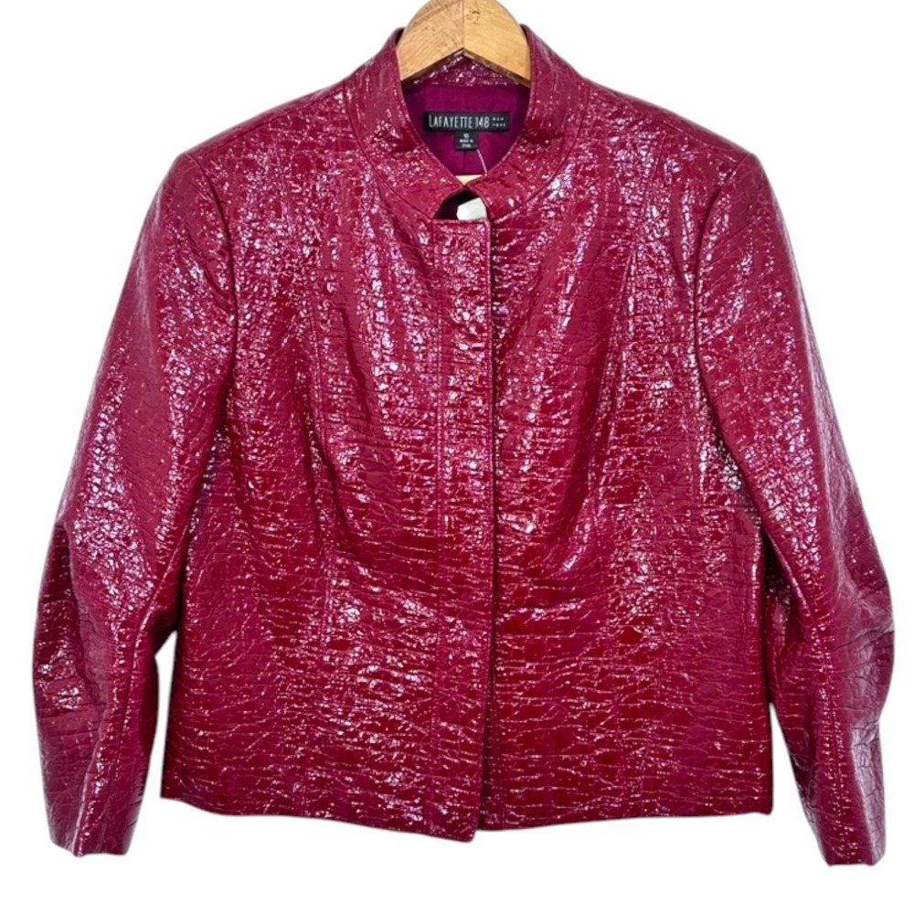 Lafayette 148 Women's Size 12 Jacket Red Faux Leather City Classic Chic Fall